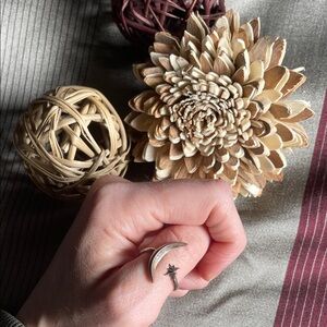 Silver Moon & Star Adjustable Ring - Silver